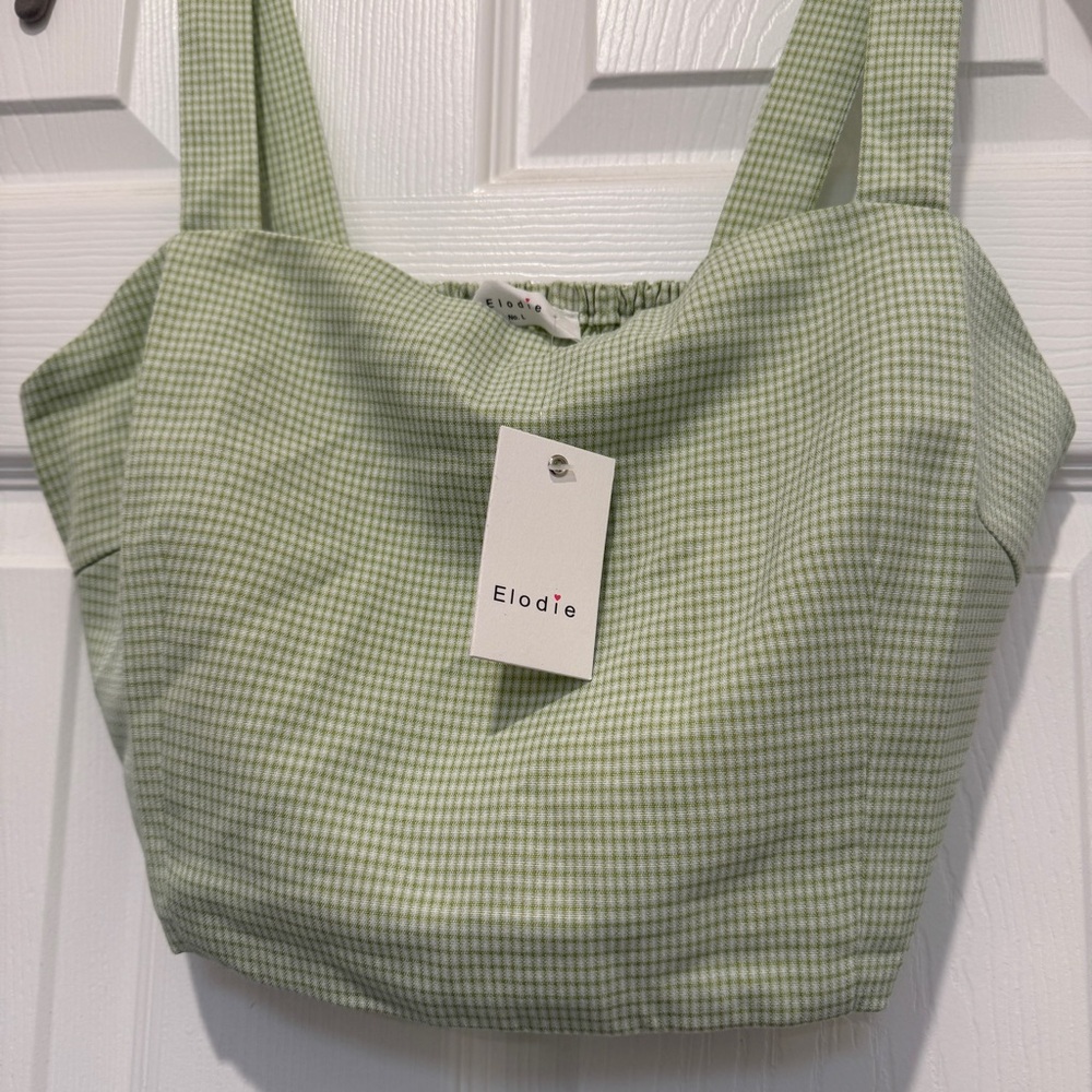 Elodie Green Checkered Women's Top gingham cropped tank top - Picture 2 of 6